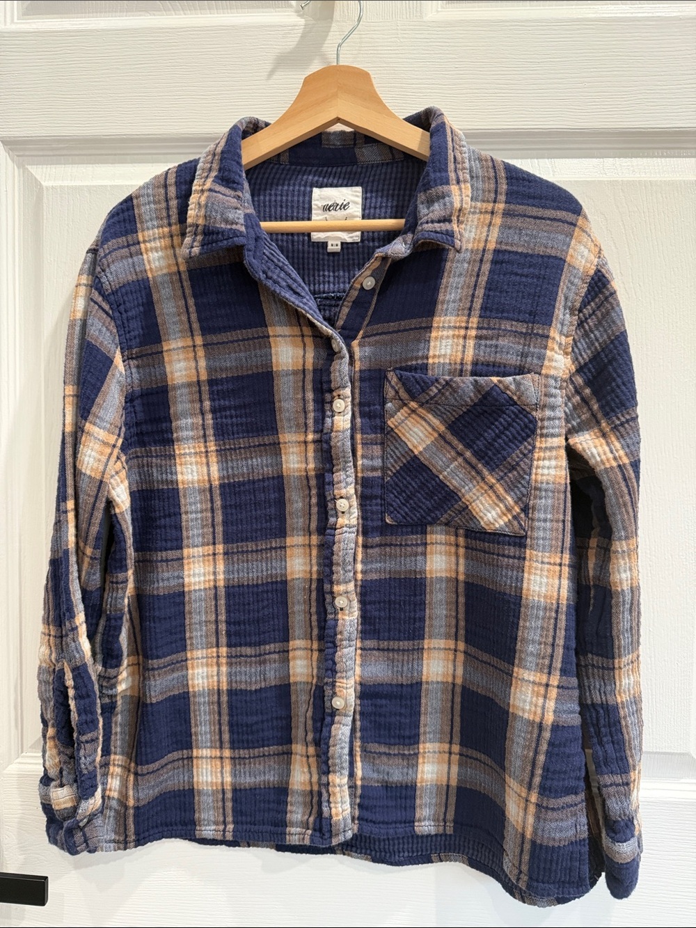 aerie Navy Blue Plaid Button-Down Shirt